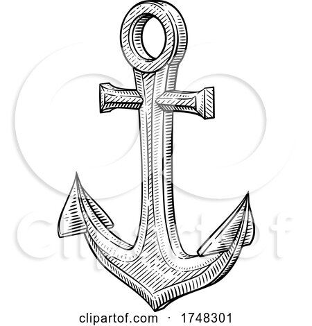 Ship Anchor Nautical Illustration Woodcut Drawing by AtStockIllustration