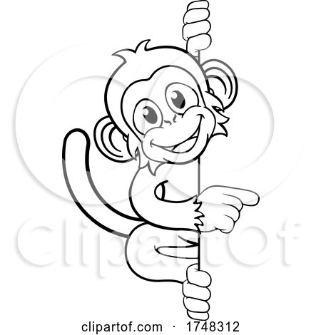 Monkey Cartoon Character Animal Pointing at Sign by AtStockIllustration