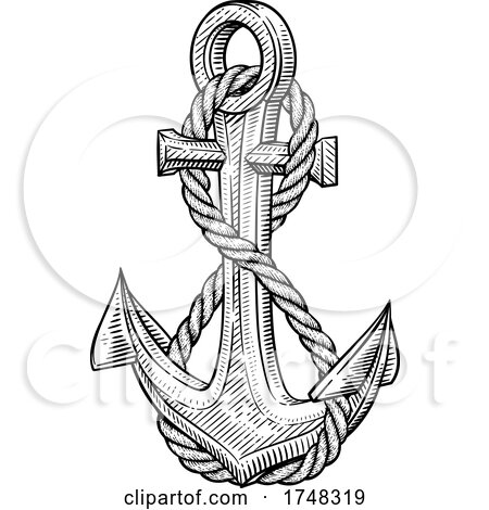 Ship Anchor and Rope Nautical Illustration Woodcut by AtStockIllustration