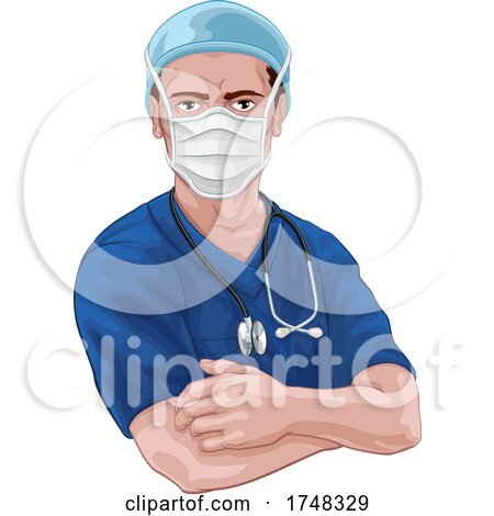 Nurse or Doctor in Scrubs and Surgical Mask PPE by AtStockIllustration