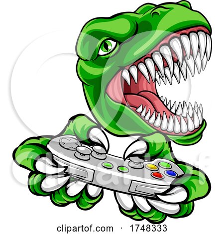 Dinosaur Gamer Video Game Controller Mascot by AtStockIllustration
