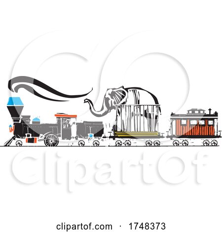 Woodcut Style Circus Locomotive by xunantunich