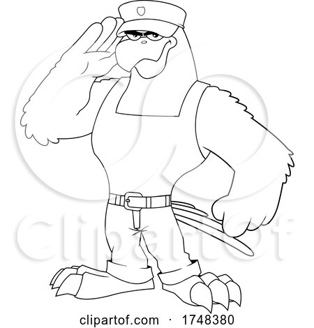 Saluting Bald Eagle Mascot Soldier Black and White by Hit Toon