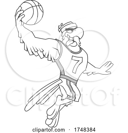 Bald Eagle Mascot Dunking a Basketball Black and White by Hit Toon