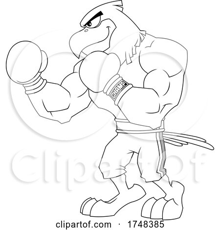 Bald Eagle Mascot Boxer Black and White by Hit Toon