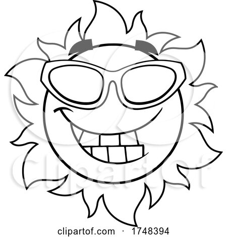 Summer Sun Character Wearing Shades Black and White by Hit Toon