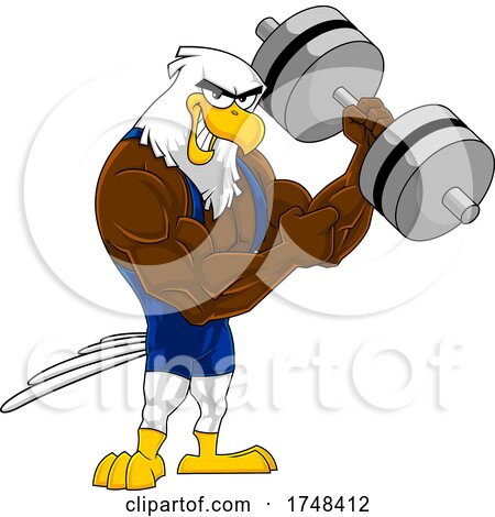 Bald Eagle Mascot Body Builder Doing Bicep Curls by Hit Toon