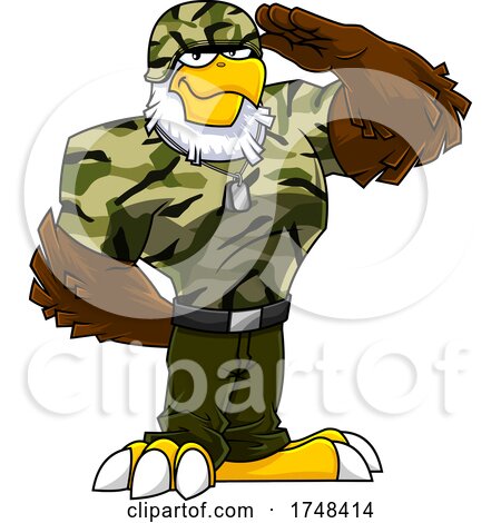 Bald Eagle Mascot Soldier Saluting by Hit Toon