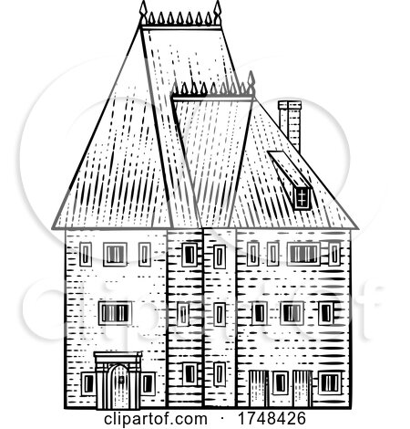 Old Medieval House Inn Building Vintage Woodcut by AtStockIllustration