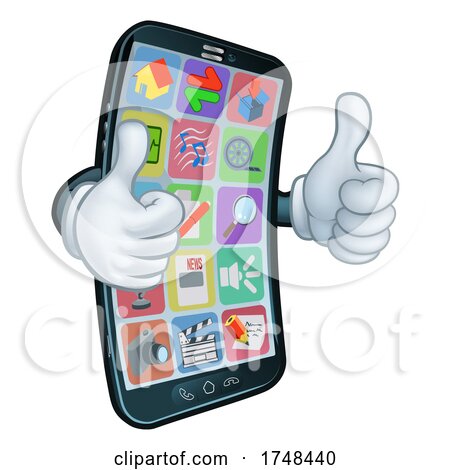 Mobile Phone Thumbs up Cartoon Mascot by AtStockIllustration