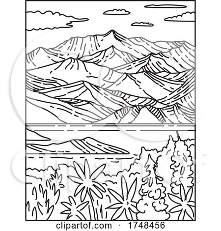 Wrangell St Elias National Park and Preserve Located in South Central Alaska United States Mono Line or Monoline Black and White Line Art by patrimonio