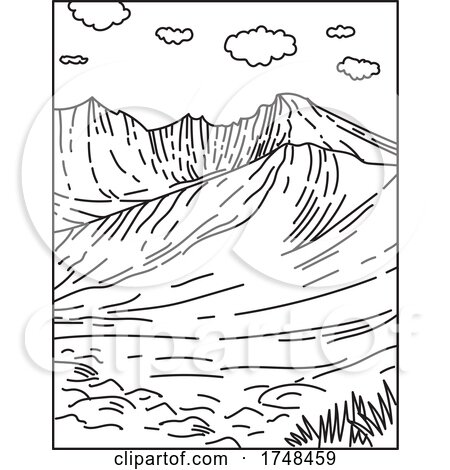 Wheeler Peak Located in Great Basin National Park in Nevada United States Mono Line or Monoline Black and White Line Art by patrimonio
