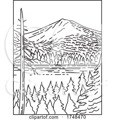 Summit of Lassen Peak Volcano Within Lassen Volcanic National Park in Northern California United States Mono Line or Monoline Black and White Line Art by patrimonio