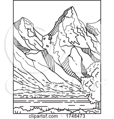 Jackson Hole or Jackson's Hole with the Teton Range in the Background Located in Wyoming United States Mono Line or Monoline Black and White Line Art by patrimonio