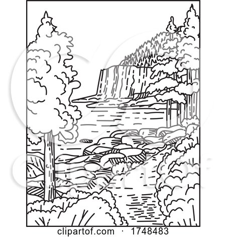 Otter Cliff Along the North Atlantic Seaboard Located in Acadia National Park Maine United States Mono Line or Monoline Line Art Black and White by patrimonio