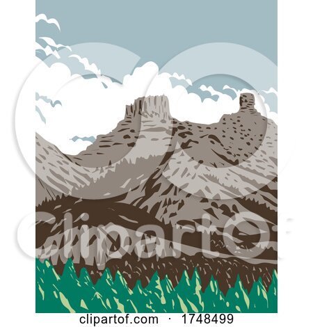 Chimney Rock and Companion Rock Within the Chimney Rock National Monument Part of San Juan National Forest in Colorado United States WPA Poster Art by patrimonio