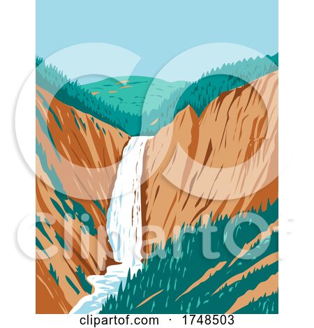 Lower Yellowstone Falls Within Yellowstone National Park Located in Wyoming USA WPA Poster Art by patrimonio
