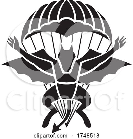 Red Devils Parachute Regiment Free Fall Team Showing a Demon Devil or Bat with Parachute Jumping Front View Military Badge Black and White by patrimonio