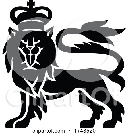 Military Badge Illustration of English or British Lion Wearing a Royal Crown Viewed from Side Looking to Front by patrimonio