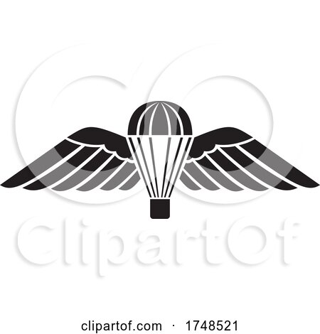 Parachute with Wings or Parachutist Badge Used by Parachute Regiment in British Armed Forces Military Badge Black and White by patrimonio
