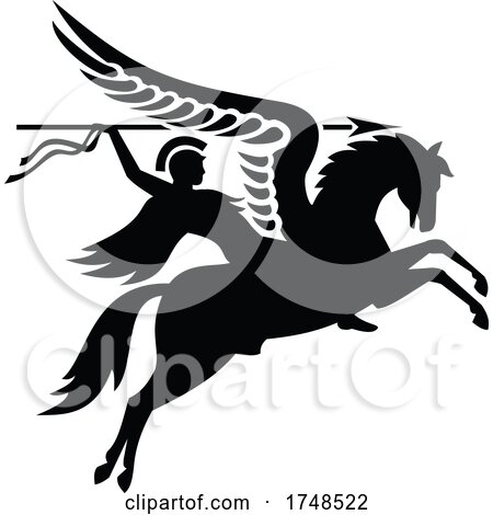 Parachute Regiment Airborne Forces Showing an English British Knight Warrior Riding a Winged Horse or Pegasus with Lance or Spear Military Badge Black and White by patrimonio