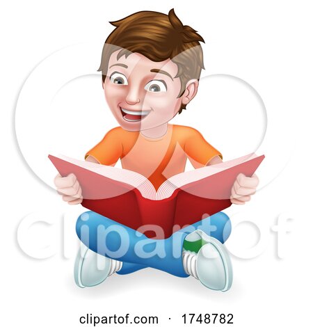 Boy Child Kid Cartoon Character Reading a Book by AtStockIllustration