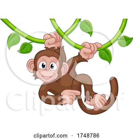 Monkey Singing on Jungle Vines Pointing Cartoon by AtStockIllustration