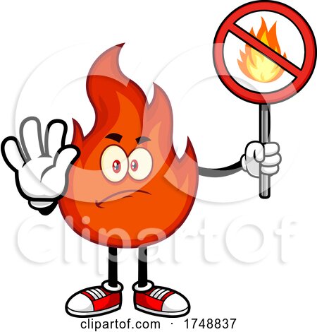 Cartoon Flame Character Holding a No Fires Sign by Hit Toon