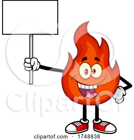 Cartoon Flame Character Holding a Sign by Hit Toon