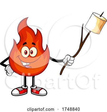 Cartoon Flame Character Roasting a Marshmallow by Hit Toon
