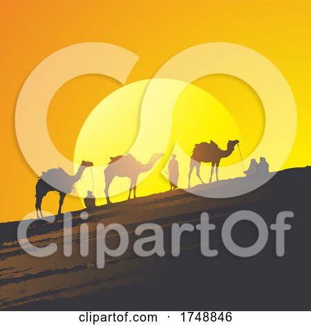 Silhouetted Camel Caravan by Lal Perera
