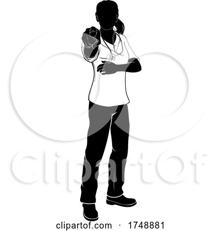 Woman Doctor or Nurse Scrubs Pointing Silhouette by AtStockIllustration