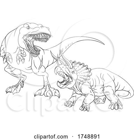 Coloring Book Page Dinosaurs in Outline by AtStockIllustration