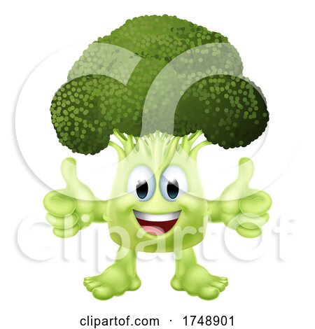 Broccoli Vegetable Cartoon Character Emoji Mascot by AtStockIllustration