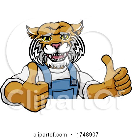 Wildcat Mascot Plumber Mechanic Handyman Worker by AtStockIllustration