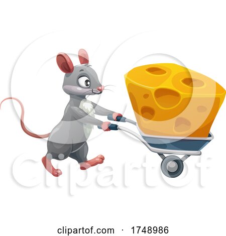 Mouse Pushing Cheese in a Wheelbarrow by Vector Tradition SM