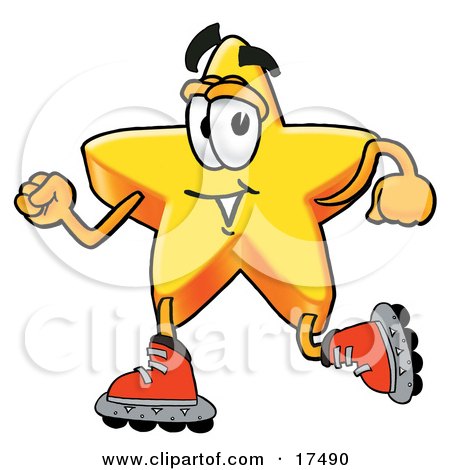 Clipart Picture of a Star Mascot Cartoon Character Roller Blading on Inline Skates by Toons4Biz