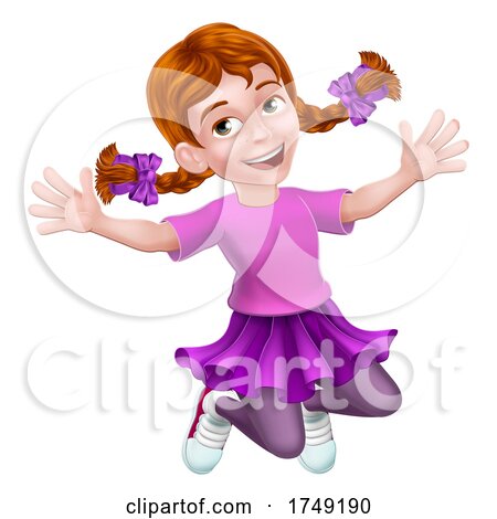 Happy Jumping Girl Kid Child Cartoon Character by AtStockIllustration