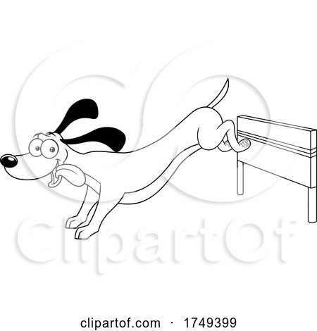 Black and White Cartoon Dog Jumping a Hurdle by Hit Toon