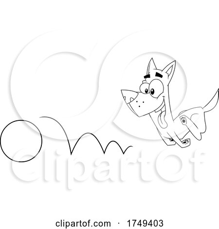 Black and White Cartoon Dog Chasing a Ball by Hit Toon