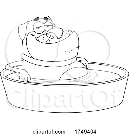 Black and White Cartoon Bulldog Soaking in a Tub by Hit Toon