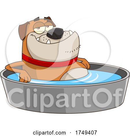 Cartoon Bulldog Soaking in a Tub by Hit Toon