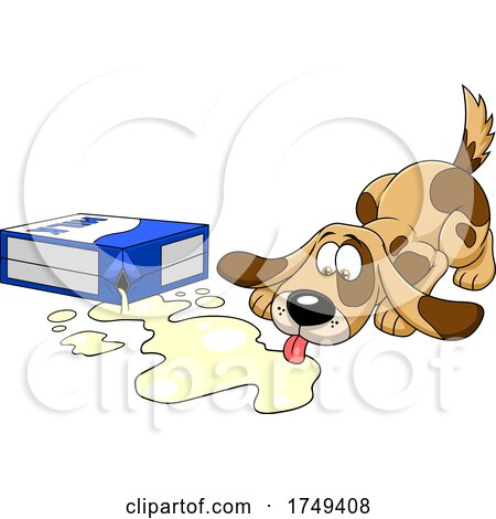 Cartoon Dog Lapping up Spilled Milk by Hit Toon