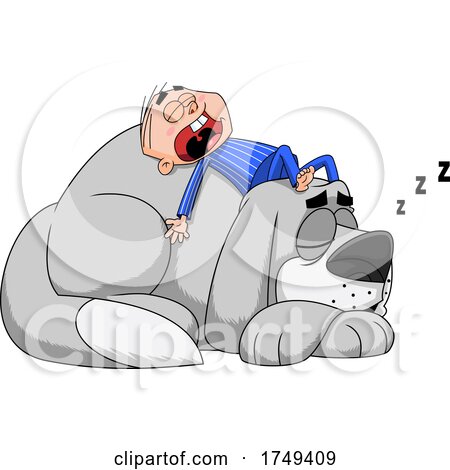 Cartoon Boy Sleeping on Top of His Giant Mastiff Dog by Hit Toon