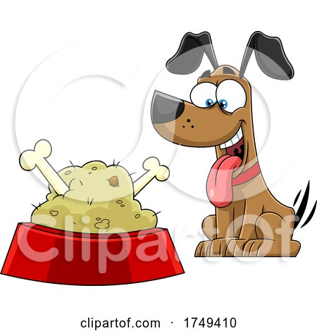 Cartoon Dog Wagging His Taile at a Food Dish by Hit Toon #1749410