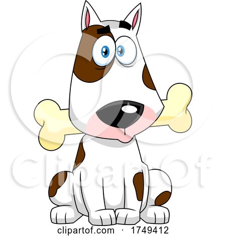 Cartoon Bull Terrier Dog Sitting with a Bone in Its Mouth by Hit Toon