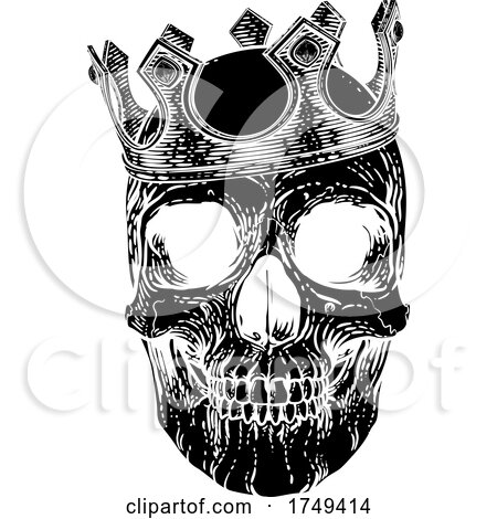 Skull Human Skeleton King Wearing Royal Crown by AtStockIllustration