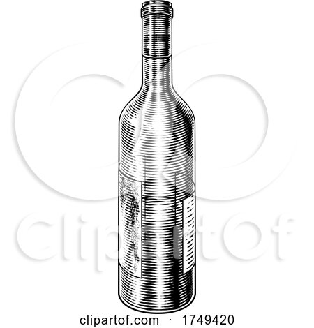 Glass Wine Bottle Vintage Etching Woodcut by AtStockIllustration