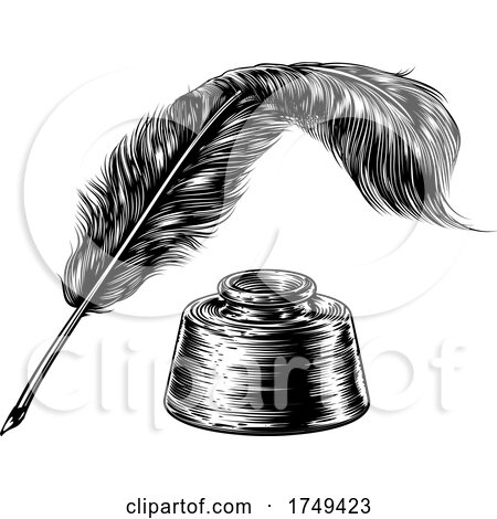Feather Quill Pen and Inkwell by AtStockIllustration