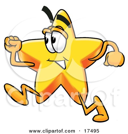Clipart Picture of a Star Mascot Cartoon Character Running by Toons4Biz